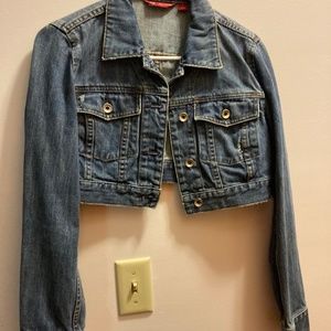 Women’s Crop Denim Jacket, size small, brand is X2 Denim Laboratory